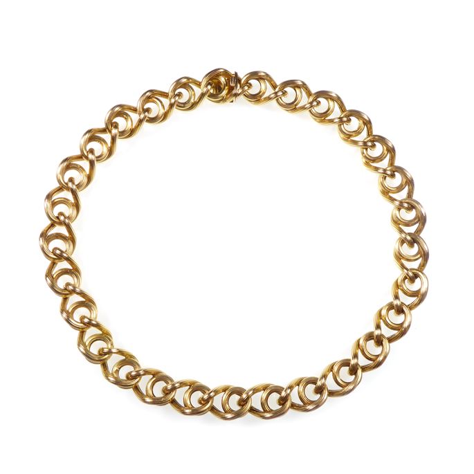 Antique gold fancy curblink chain collar necklace | MasterArt
